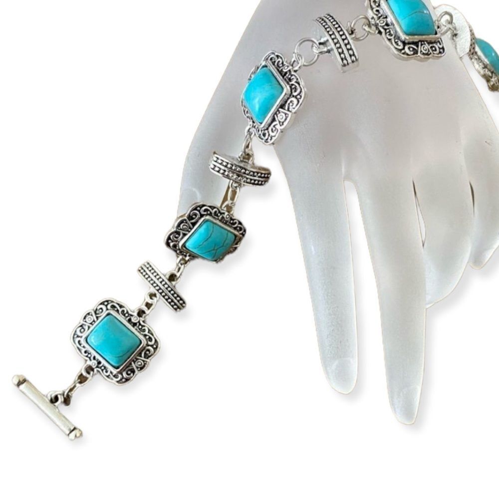 Silver Filagree Turquoise Links Western Bracelet Jewelry NEW
